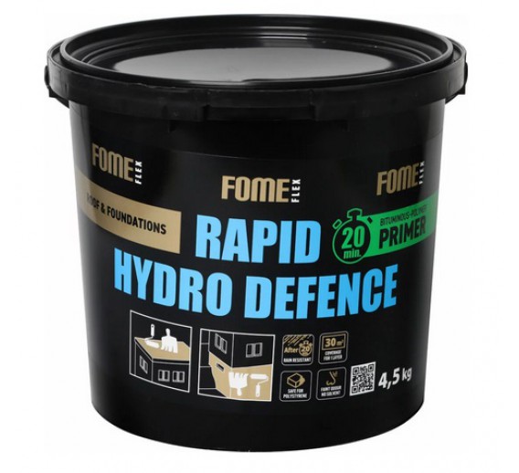 Statybinės medžiagos. Hidroizoliacinės medžiagos. Hidroizoliacinės mastikos ir mišiniai. Bituminis gruntas FOME FLEX Rapid Hydro Defence 4,5kg 