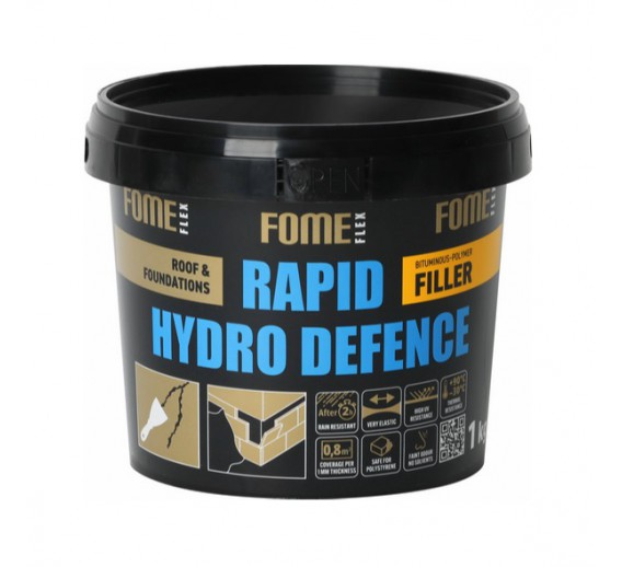 Statybinės medžiagos. Hidroizoliacinės medžiagos. Hidroizoliacinės mastikos ir mišiniai. Bituminis užpildas FOME FLEX Rapid Hydro Defence 1kg 