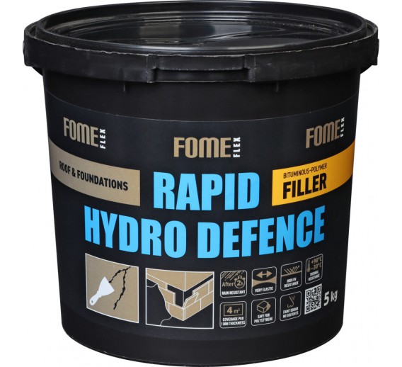 Statybinės medžiagos. Hidroizoliacinės medžiagos. Hidroizoliacinės mastikos ir mišiniai. Bituminis užpildas FOME FLEX Rapid Hydro Defence 5 kg 