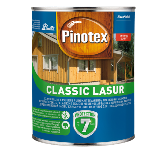 Dažai. Medienos apsaugos ir dekoravimo priemonės. Pinotex produktai. Dažyvė Pinotex Classic bespalvė 3l 