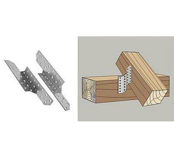 Tvirtinimo detalės. Metaliniai kampai, balkių atramos, gegnių sujungimai. Gegnių sujungimai. Gegnių sujungimas 210 mm kairinis 