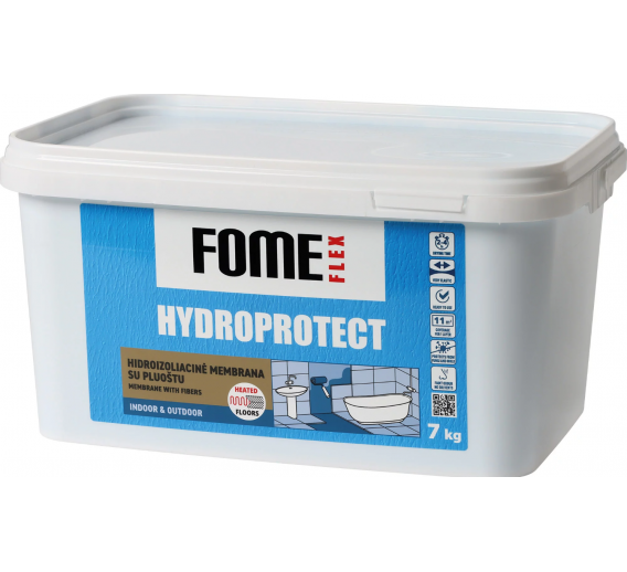 Statybinės medžiagos. Hidroizoliacinės medžiagos. Hidroizoliacinės mastikos ir mišiniai. Hidroizoliacija su pluoštu FOME FLEX Hydroprotect 7kg 