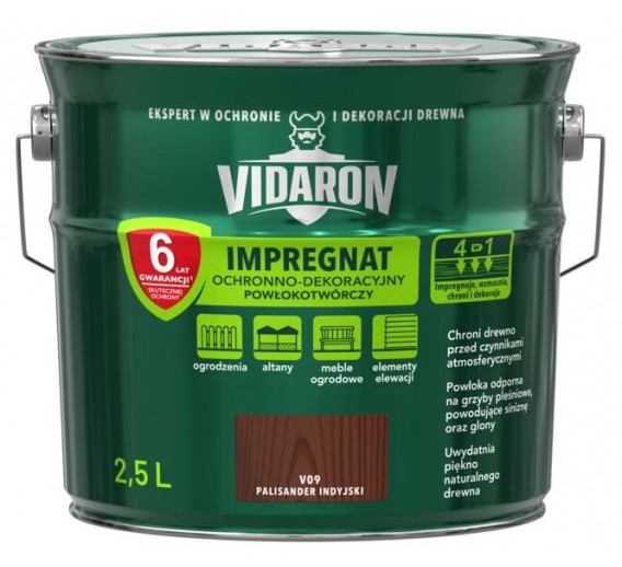 Dažai. Medienos apsaugos ir dekoravimo priemonės. Impregnantai. Impregnantas VIDARON Indijos palisandras V09, 2,5l 