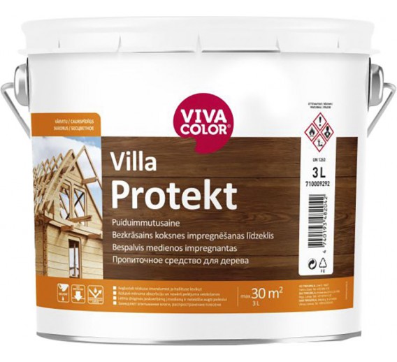 Dažai. Medienos apsaugos ir dekoravimo priemonės. Impregnantai. Impregnantas Vivacolor Villa Protekt 3l 