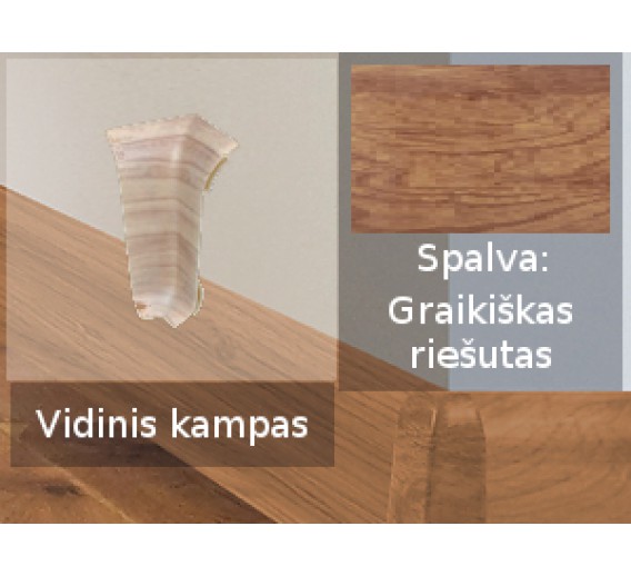 Vidaus apdailos prekės. Apdailos, sujungimo profiliai. Grindjuostės. Izzi grindjuostės, kampai, sujungimai. Kampas SMART FLEX / IZZI vidinis graikišas riešutas 