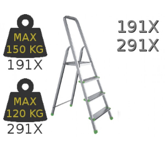 Metalų gaminiai . Kopėčios. Aliuminės kopėčios. Buitinės kopėčios. Kopėčios buitinės 
3 pakopų 55-125 cm, max 150 kg 