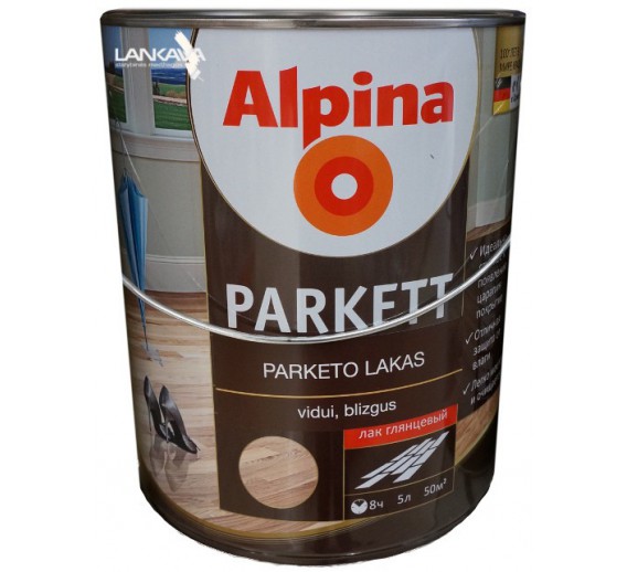 Dažai. Medienos apsaugos ir dekoravimo priemonės. Lakas. Lakas Alpina Parkett blizgus 5l 