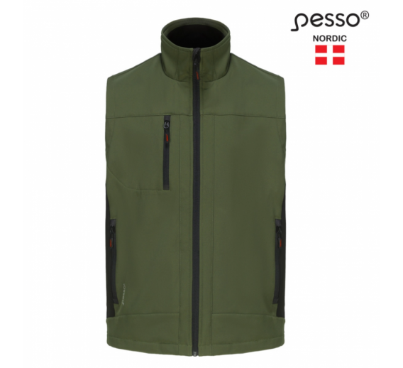 Darbo saugos prekės. Darbo drabužiai. Liemenės. Liemenė softshell Pesso SOFT olive green