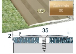 Vidaus apdailos prekės. Apdailos, sujungimo profiliai. Slenkstukai grindų sujungimui. Profilis EFECTOR A08 sujungimo auksinis 180 cm 35x2 mm 