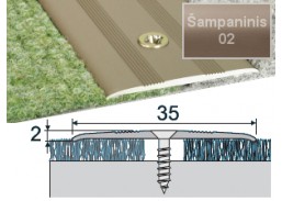 Vidaus apdailos prekės. Apdailos, sujungimo profiliai. Slenkstukai grindų sujungimui. Profilis EFECTOR A08 sujungimo šampaninis 93 cm 35x2 mm 