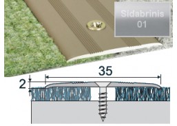 Vidaus apdailos prekės. Apdailos, sujungimo profiliai. Slenkstukai grindų sujungimui. Profilis EFECTOR A08 sujungimo sidabrinis 180 cm 35x2 mm 