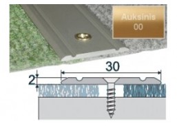 Vidaus apdailos prekės. Apdailos, sujungimo profiliai. Slenkstukai grindų sujungimui. Profilis EFECTOR auksinis 30x2mmx93cm 