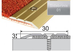 Vidaus apdailos prekės. Apdailos, sujungimo profiliai. Slenkstukai grindų sujungimui. Profilis Effector A01, su nuolydžiu sidabrinis 180 cm 