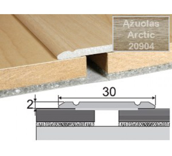 Vidaus apdailos prekės. Apdailos, sujungimo profiliai. Slenkstukai grindų sujungimui. Profilis Effector A02 klijuojamas Arctic ąžuolas 180 cm 