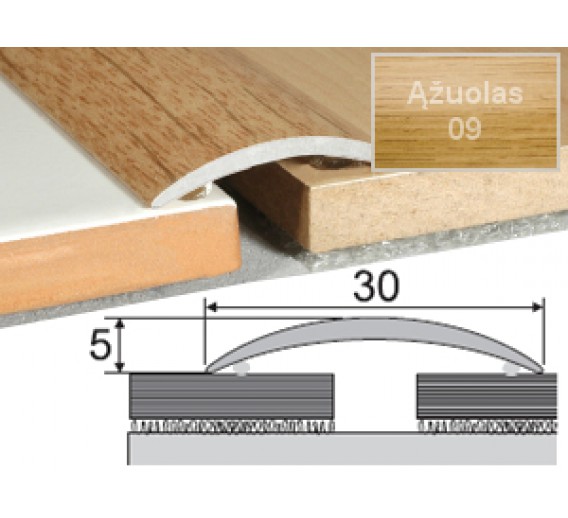 Vidaus apdailos prekės. Apdailos, sujungimo profiliai. Slenkstukai grindų sujungimui. Profilis Effector A03, klijuojamas 30x5 ąžuolas 180 cm 