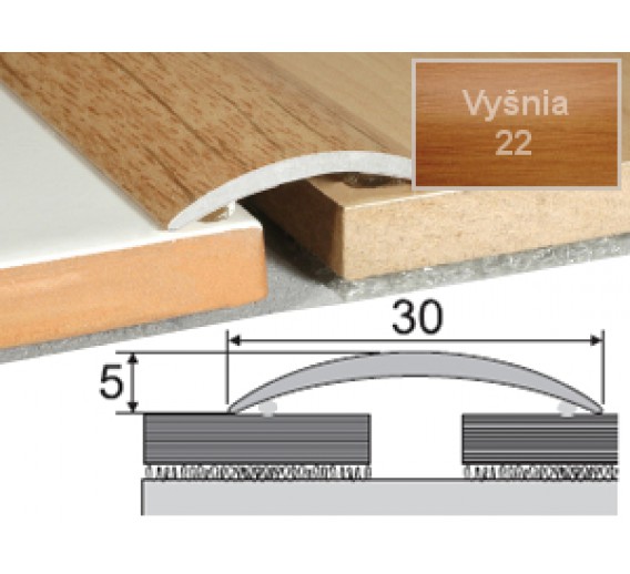 Vidaus apdailos prekės. Apdailos, sujungimo profiliai. Slenkstukai grindų sujungimui. Profilis Effector A03, klijuojamas, vyšnia 30x5 mm 180 cm 