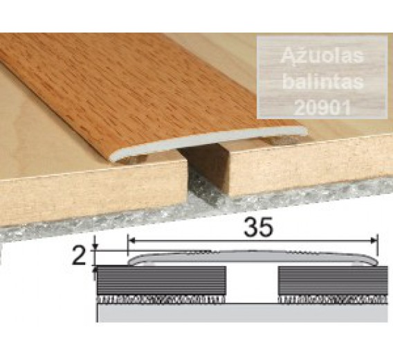 Vidaus apdailos prekės. Apdailos, sujungimo profiliai. Slenkstukai grindų sujungimui. Profilis Effector A08 klijuojamas balintas ąžuolas 180 cm 