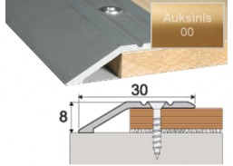 Vidaus apdailos prekės. Apdailos, sujungimo profiliai. Slenkstukai grindų sujungimui. Profilis Effector A11, su nuolydžiu auksinis 180 cm 