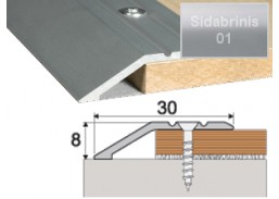 Vidaus apdailos prekės. Apdailos, sujungimo profiliai. Slenkstukai grindų sujungimui. Profilis Effector A11, su nuolydžiu sidabrinis 180 cm 