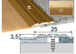 Vidaus apdailos prekės. Apdailos, sujungimo profiliai. Slenkstukai grindų sujungimui. Profilis Effector A12 sujungimo 25x2 auksinis 180 cm 