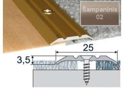 Vidaus apdailos prekės. Apdailos, sujungimo profiliai. Slenkstukai grindų sujungimui. Profilis Effector A12 sujungimo 25x2 šampaninis 180 cm 