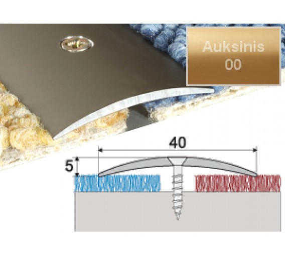 Vidaus apdailos prekės. Apdailos, sujungimo profiliai. Slenkstukai grindų sujungimui. Profilis Effector A13, su nuolydžiu auksinis 180 cm 