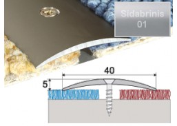 Vidaus apdailos prekės. Apdailos, sujungimo profiliai. Slenkstukai grindų sujungimui. Profilis Effector A13, su nuolydžiu sidabrinis 180 cm 