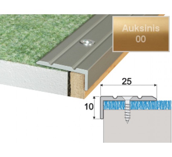 Vidaus apdailos prekės. Apdailos, sujungimo profiliai. Slenkstukai grindų sujungimui. Profilis Effector A31 laiptams auksinis 90 cm 