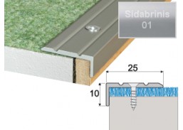 Vidaus apdailos prekės. Apdailos, sujungimo profiliai. Slenkstukai grindų sujungimui. Profilis Effector A30 laiptams sidabrinis 90 cm 