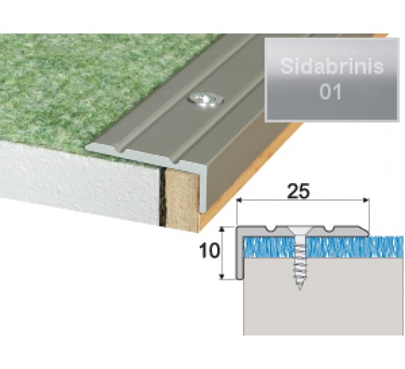 Vidaus apdailos prekės. Apdailos, sujungimo profiliai. Slenkstukai grindų sujungimui. Profilis Effector A30 laiptams sidabrinis 90 cm 