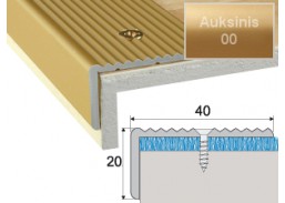 Vidaus apdailos prekės. Apdailos, sujungimo profiliai. Slenkstukai grindų sujungimui. Profilis Effector A33 laiptams 40x20 mm auksinis 90 cm 