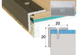 Vidaus apdailos prekės. Apdailos, sujungimo profiliai. Slenkstukai grindų sujungimui. Profilis Effector A35 laiptams 90 cm sidabro sp. 20x20 mm 