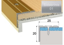 Vidaus apdailos prekės. Apdailos, sujungimo profiliai. Slenkstukai grindų sujungimui. Profilis Effector A36 laiptams sidabrinis 90 cm 