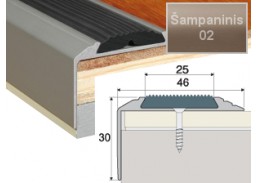 Vidaus apdailos prekės. Apdailos, sujungimo profiliai. Slenkstukai grindų sujungimui. Profilis Effector A38 laiptams su guma, šampano sp. 120 cm 