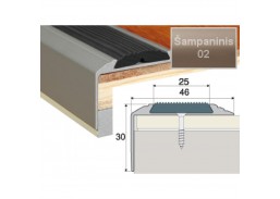 Vidaus apdailos prekės. Apdailos, sujungimo profiliai. Slenkstukai grindų sujungimui. Profilis Effector A38 laiptams su guma, šampano sp. 90 cm 