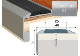 Vidaus apdailos prekės. Apdailos, sujungimo profiliai. Slenkstukai grindų sujungimui. Profilis Effector A38 laiptams su guma, sidabro sp. 90 cm 