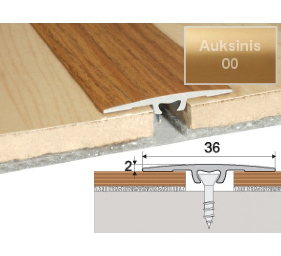 Vidaus apdailos prekės. Apdailos, sujungimo profiliai. Slenkstukai grindų sujungimui. Profilis Effector A68 sujungimo auksinis 90 cm 