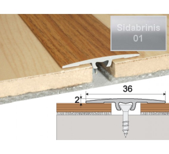 Vidaus apdailos prekės. Apdailos, sujungimo profiliai. Slenkstukai grindų sujungimui. Profilis Effector A68 sujungimo sidabrinis 90 cm 