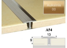 Vidaus apdailos prekės. Apdailos, sujungimo profiliai. Slenkstukai grindų sujungimui. Profilis Effector, sujungimo A54 200 cm/13x9 auksinis 