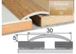 Vidaus apdailos prekės. Apdailos, sujungimo profiliai. Slenkstukai grindų sujungimui. Profilis sujungimui Effector A03 šviesus bukas 30x5 mm 93 cm 