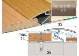 Vidaus apdailos prekės. Apdailos, sujungimo profiliai. Slenkstukai grindų sujungimui. Profilis sujungimui Effector A69 šampaninis 90 cm 