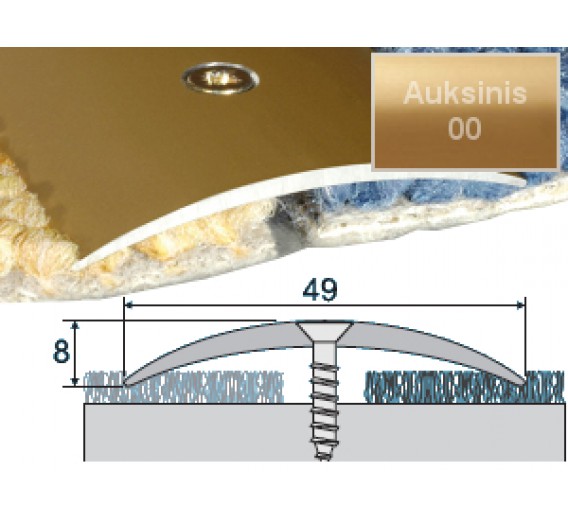 Vidaus apdailos prekės. Apdailos, sujungimo profiliai. Slenkstukai grindų sujungimui. Sujungimo profilis Effector A04 aukso sp. 180 cm 