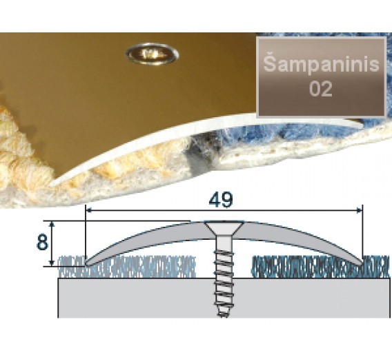 Vidaus apdailos prekės. Apdailos, sujungimo profiliai. Slenkstukai grindų sujungimui. Sujungimo profilis Effector A04 šampano sp. 180 cm 