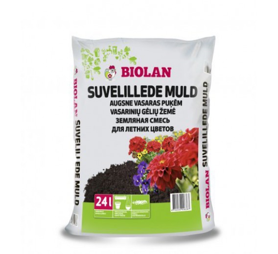Sodo ir daržo prekės. Trąšos ir durpių substratai. Durpių ir žemių substratai. Vasarinių gėlių žemė Biolan 24l 