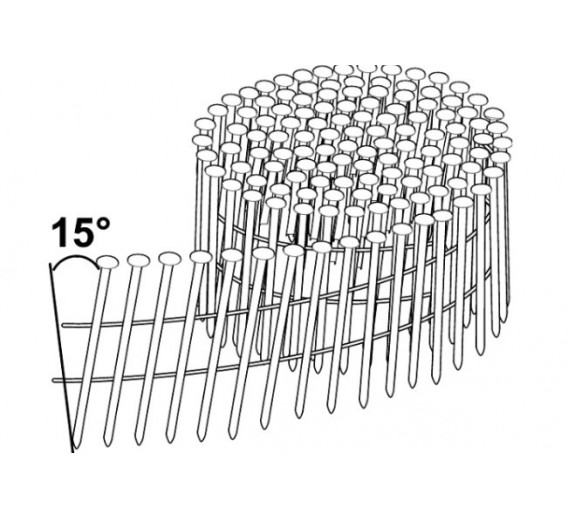 Darbo įrankiai. Pneumo įrankiai, viniakalės ir jų priedai. Vinys pneumatinėms viniakalėms. Vinys 15 laipsnių būgninės. Vinys 2,8x65 mm, Essve 777874, M-fusion 2000 vnt. 